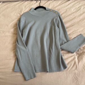 Gray Ann Taylor long sleeve top with gold buttons on left shoulder
